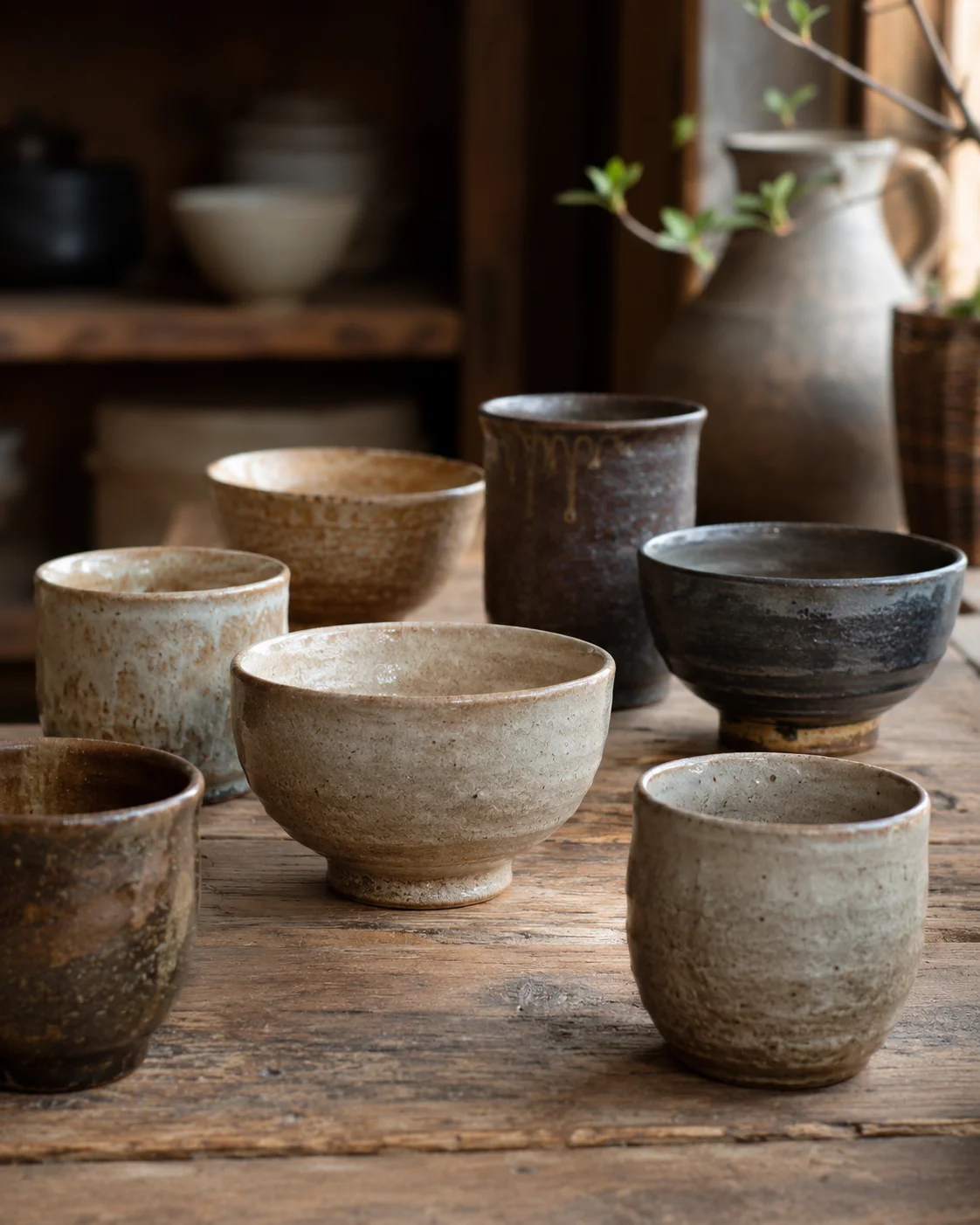 A quiet collection of handmade bowls and cups, each shaped by hand and marked by the natural movement of clay and glaze.